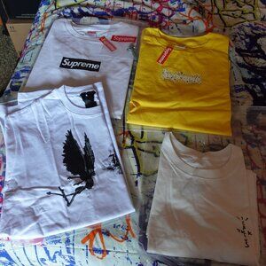 Supreme Black Box & Yellow Bandana Tee, Vlone Smoke Demon Angel Tee, Cactus Jack